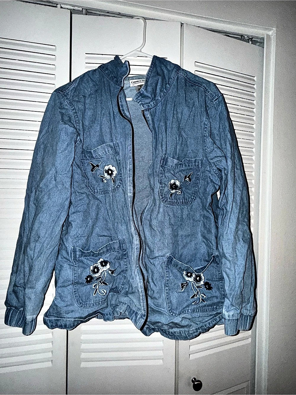 Country Store Embroidered Cotton Jacket in Blue XL